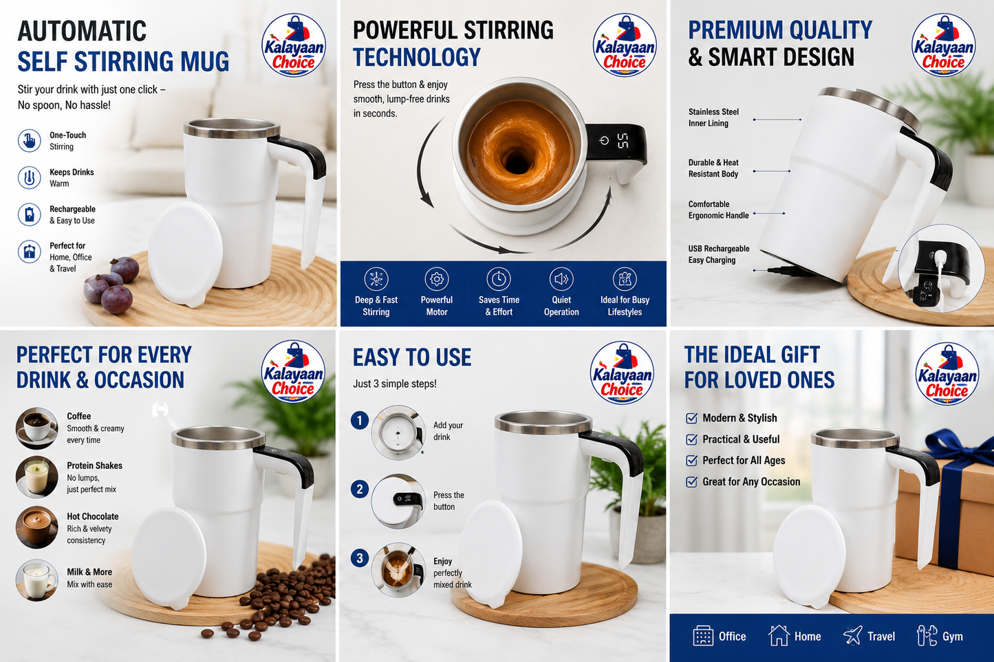Electric Coffee Mug USB Rechargeable Automatic Magnetic Cup IP67 Waterproof Food-Safe Stainless Steel For Juice Tea Milksha Kitchen Gadgets