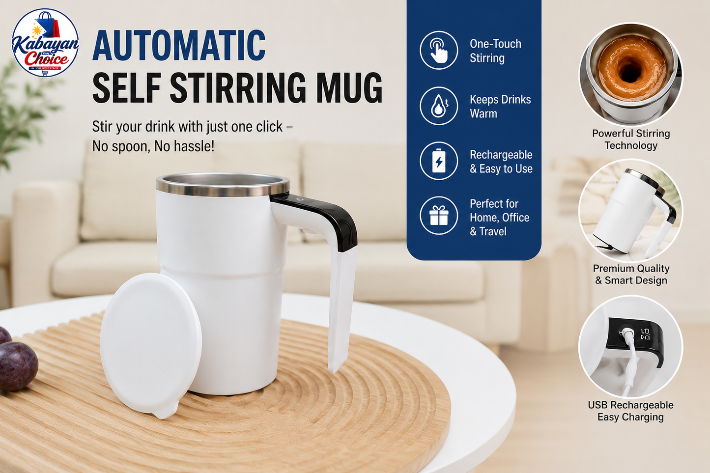 Electric Coffee Mug USB Rechargeable Automatic Magnetic Cup IP67 Waterproof Food-Safe Stainless Steel For Juice Tea Milksha Kitchen Gadgets